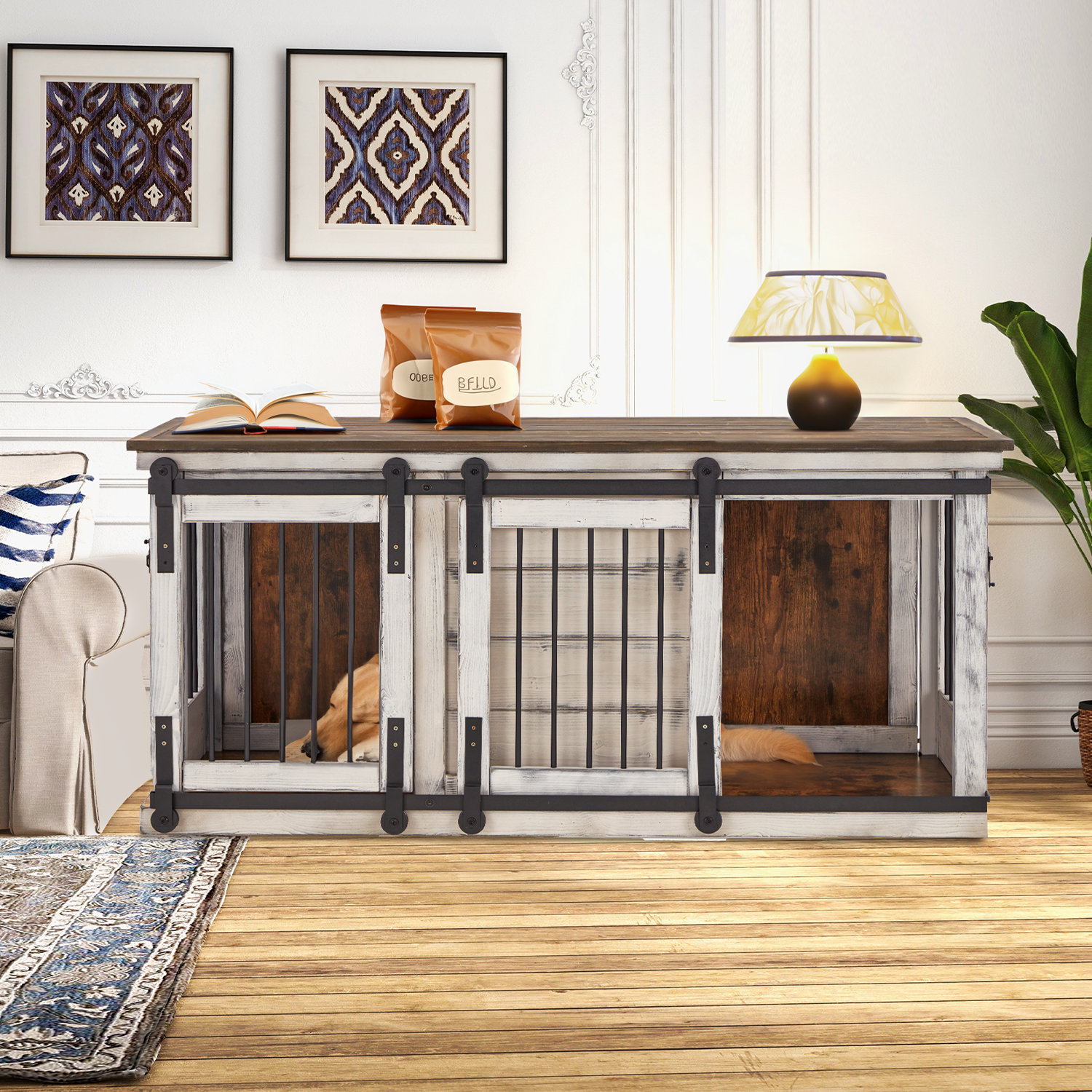 Tucker Murphy Pet Solid Wood Dog Crate Furniture Dog Kennel Tv Cabinet With Sliding Door Stylish Dog House Indoor Heavy Duty Kennel Wooden Dog Cage Suitable For One Large Dog Or Two